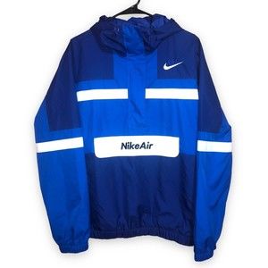 NikeAir Windbreaker Pullover Jacket Size Medium Blue and White Color Block
